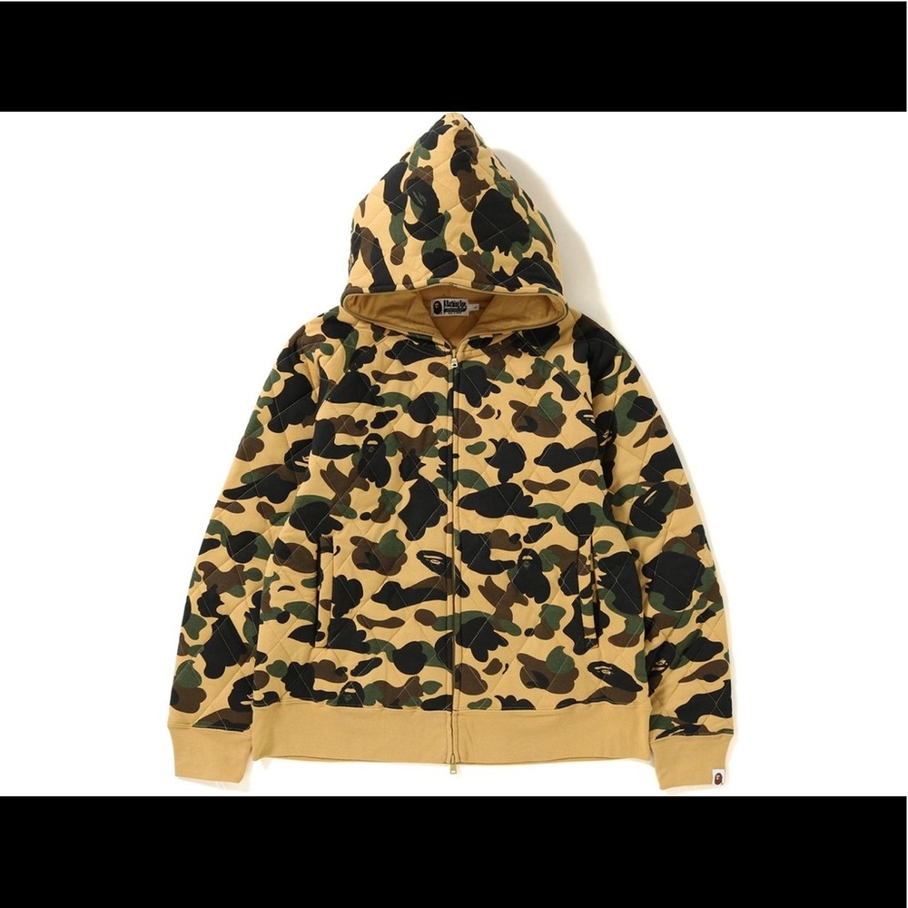 BAPE 1st Camo Quilting Wide Full Zip Hoodie Yellow